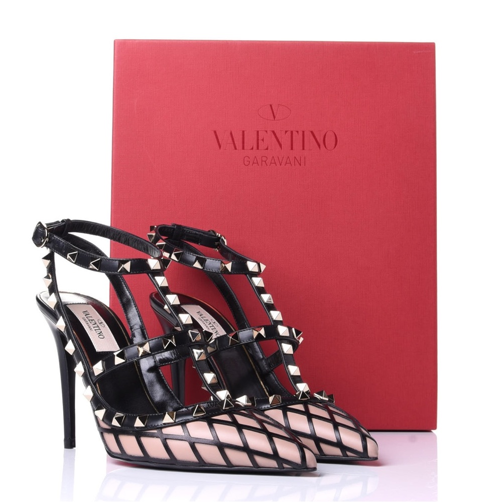 Valentino Garavani Rockstud Calfskin Pumps with Straps 100mm - Size 37